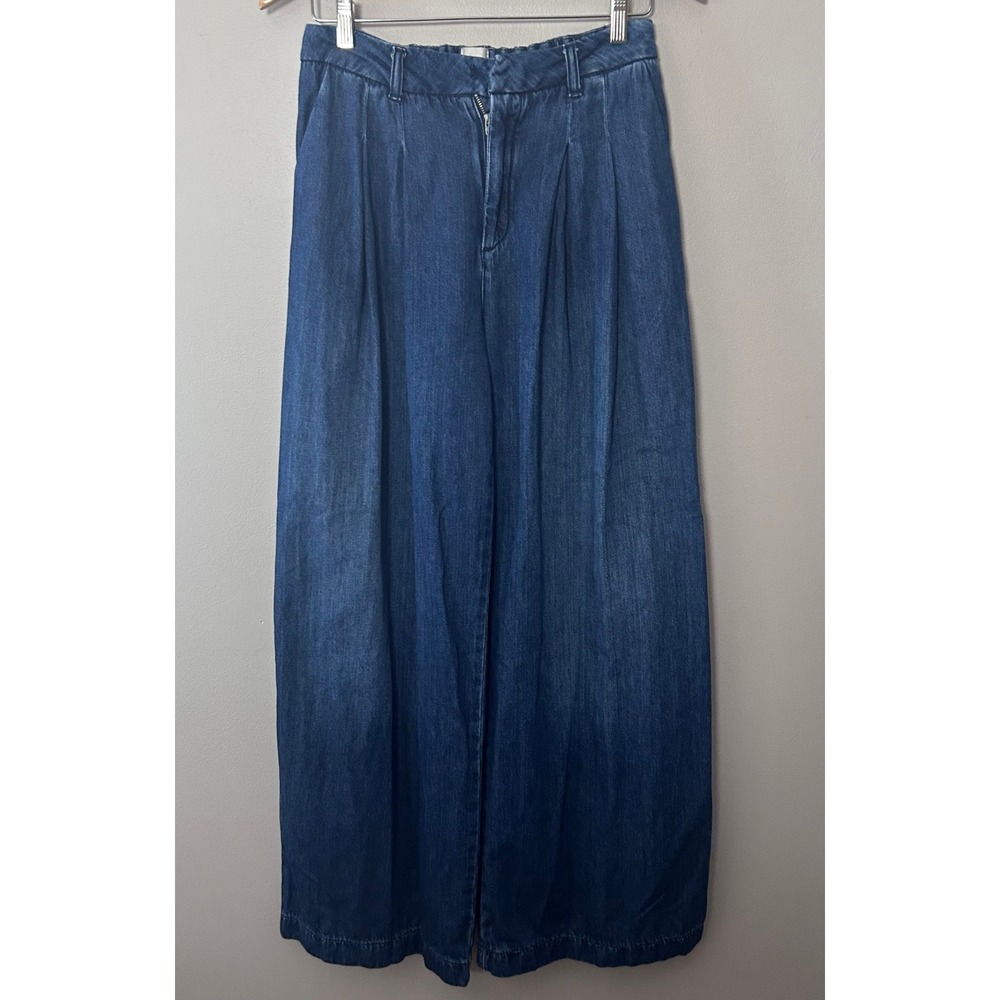 Maeve Jeans Womens Small Blue High Rise Wide Leg Pleated Denim Elastic Back